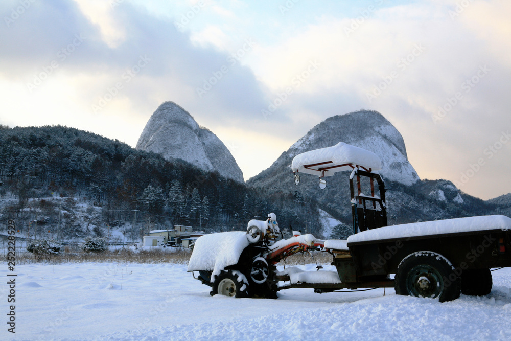 Wall mural car in the snow