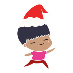 flat color illustration of a smug boy wearing santa hat