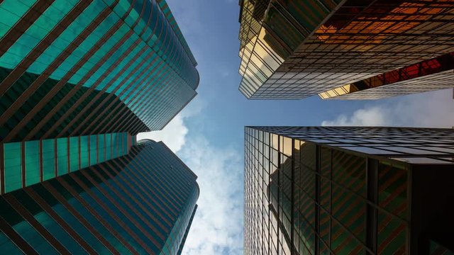 sunny day hong kong kowloon city downtown up view panorama 4k timelapse