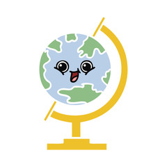 flat color retro cartoon globe of the world