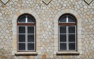   Old painted window with ornaments