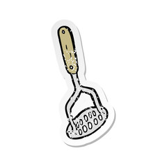 retro distressed sticker of a cartoon potato masher
