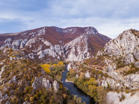 Aerial of Iskar Canyon in autumn, Bulgaria