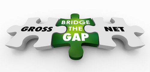 Gross Vs Net Income Puzzle Bridge Gap 3d Illustration