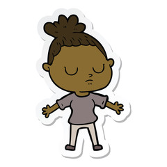 sticker of a cartoon calm woman