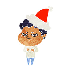 retro cartoon of a angry man wearing santa hat