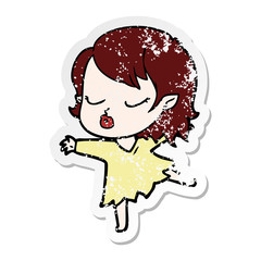 distressed sticker of a cute cartoon vampire girl