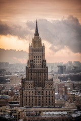 Obraz premium Moscow, Russia - January 9, 2019: Ministry of Foreign Affairs of Russia main building in Moscow, one of seven Stalinist style skyscrapers