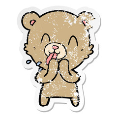 distressed sticker of a rude cartoon bear