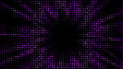 Festive shiny neon background. Halftone gradient pattern vector illustration. Explosion, salute. Blue pink dotted, purple halftone texture. Pop Art style purple pink comics Background. Dots background