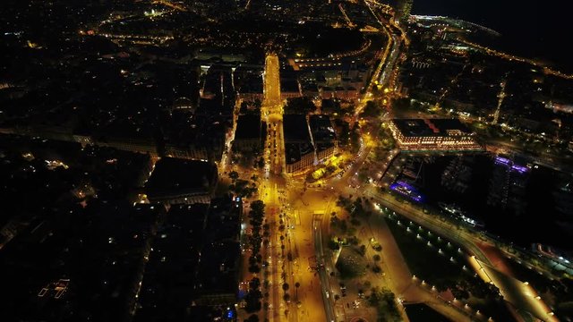 Aerial Spain Barcelona June 2018 Night 30mm 4K Inspire 2 Prores  Aerial video of downtown Barcelona in Spain at night