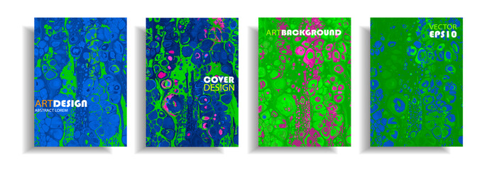 Modern design A4. Abstract marble texture of colored bright liquid paints. Splash trends paints. Used design presentations, print, flyer, business cards, invitations, calendars, sites, packaging, cove