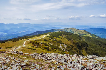 krajobraz gór z Babiej Góry widok na panoramę gór w Polsce - obrazy, fototapety, plakaty