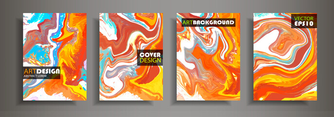 Modern design A4. Abstract marble texture of colored bright liquid paints. Splash trends paints. Used design presentations, print, flyer, business cards, invitations, calendars,sites, packaging, cover