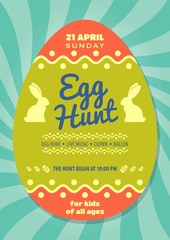 Easter Egg Hunt poster or invitation design with eggs and cute bunny.  Vector illustration.