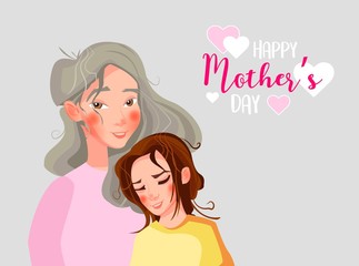 Mother's day illustration. Mother and daughter.