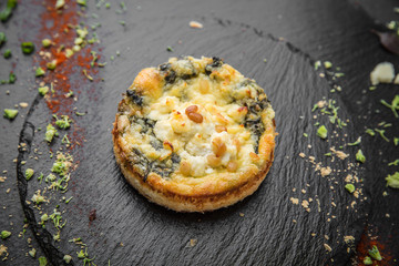 Vegetable quiche with broccoli and cheese. Vegetarian pie.