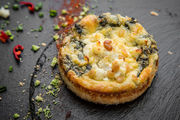 Vegetable quiche with broccoli and cheese. Vegetarian pie.