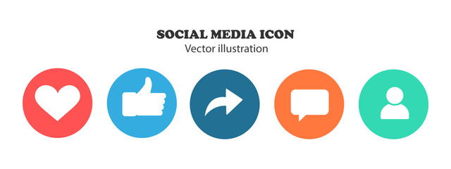 Like, thumb up, repost, comments, subscribers - Social network icons.