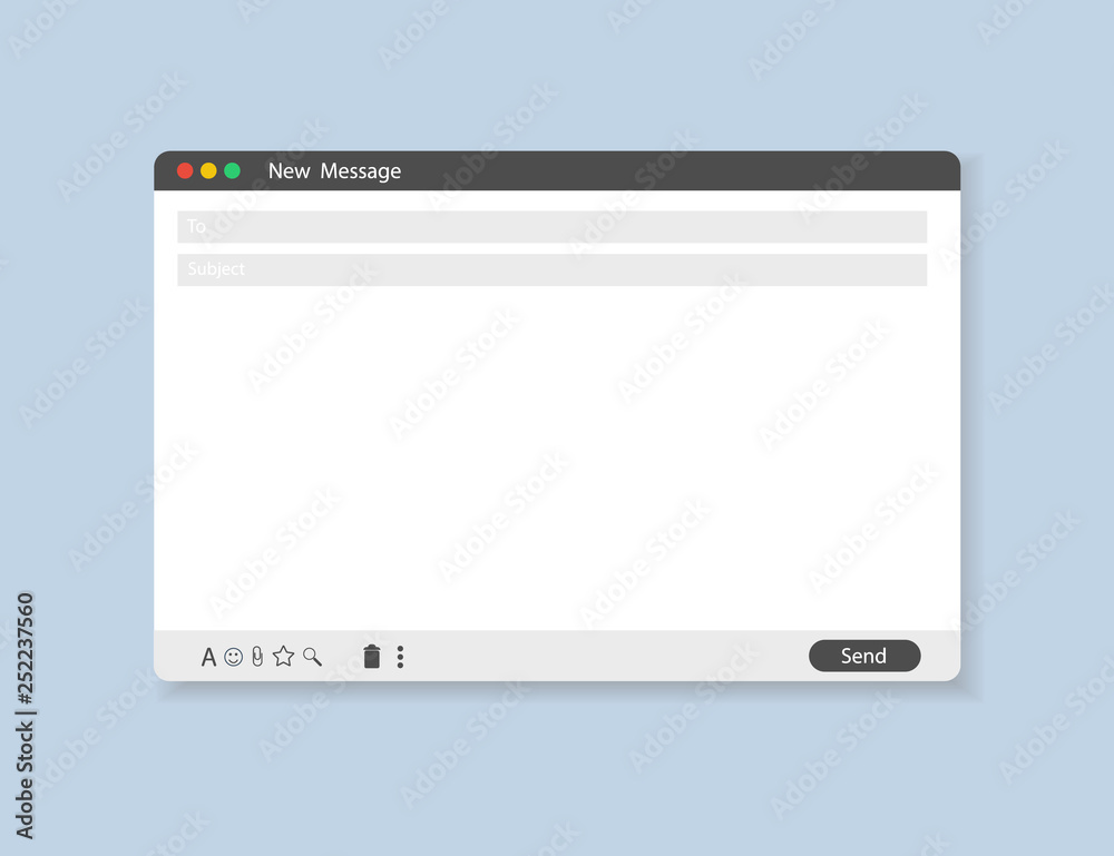 Poster E-mail blank template internet mail frame interface for mail message. Email window. Mailing interface.