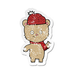 retro distressed sticker of a cartoon bear in hat