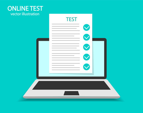 Online test on a laptop. Online testing. Flat design.