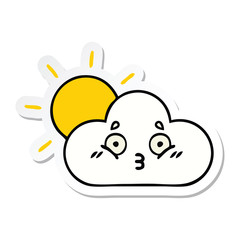 sticker of a cute cartoon sunshine and cloud