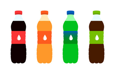 Sweet soda in plastic bottles. Soda. Flat design.