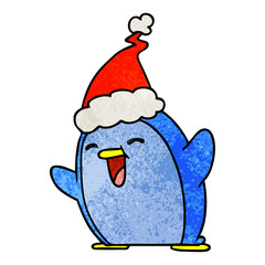christmas textured cartoon of kawaii penguin
