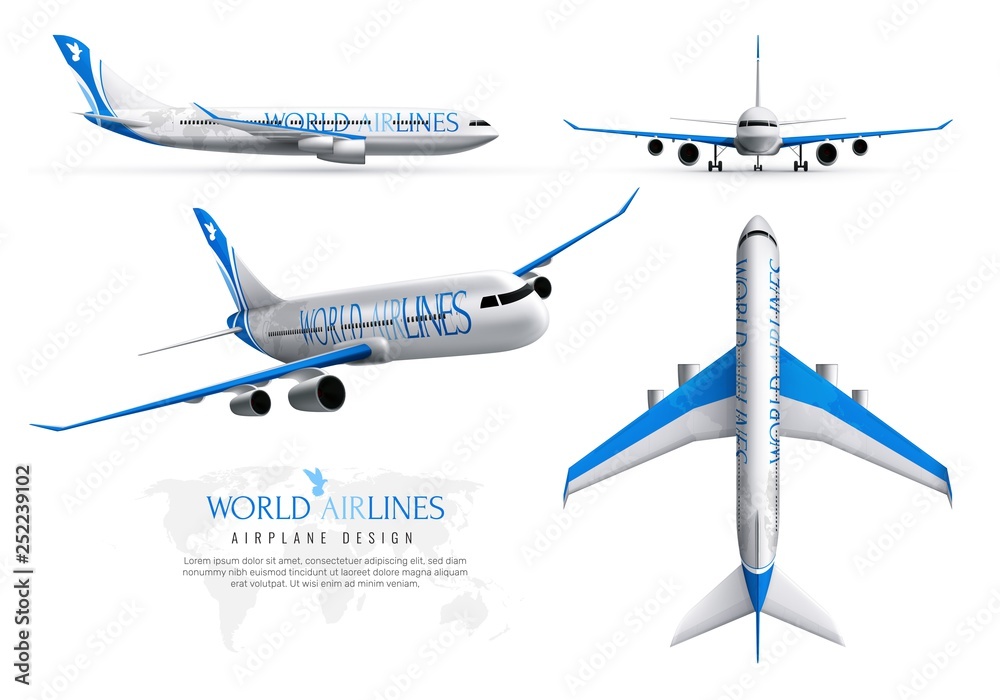 Poster Airplane Realistic Identity Set