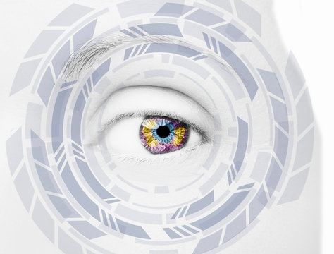 Abstract eye with digital circle. Futuristic vision science and identification concept  - Powered by Adobe