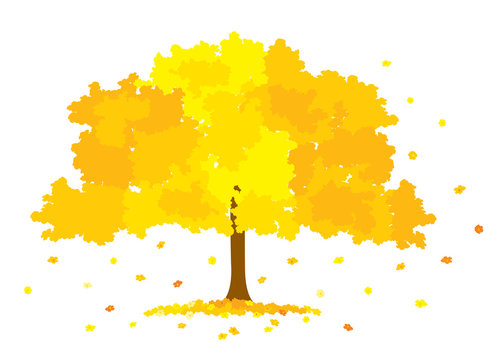 Vector illustration of lush golden tree with yellow flowers isolated on white background