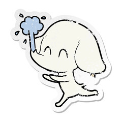 distressed sticker of a cute cartoon elephant spouting water