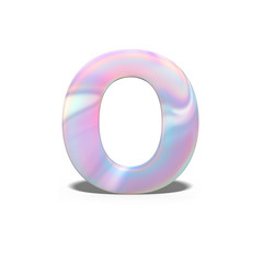 Abstract 3d capital letter O in bright holographic design. Realistic shiny alphabet on neon blue pink font, isolated white background. 3d rendering