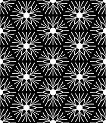 Black and white seamless geometric floral pattern.