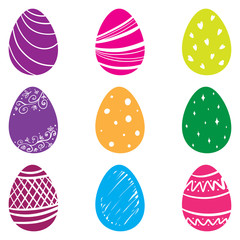 Vector Illustration set of Easter eggs with different colors on a white background. Spring holiday. Happy easter eggs
