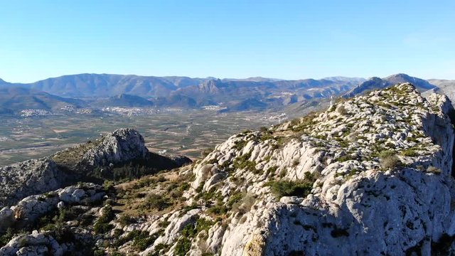 Aerial drone view of Segaria mountain, in Marina Alta, Alicante, Spain