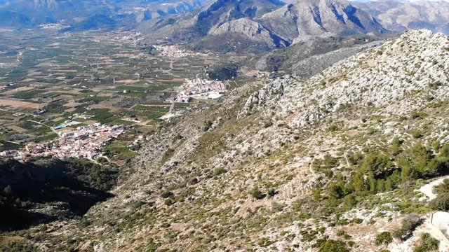 Aerial drone view of telecommunication antennas in Segaria mountain, in Marina Alta, Alicante, Spain
