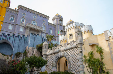 Fototapeta na wymiar beautiful multi-colored castle of the 19th century in lisbon