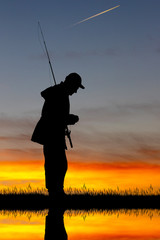 illustration of fisherman at sunset