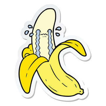 sticker of a cartoon crying banana