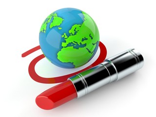 World globe selected with lipstick