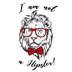 A beautiful lion with glasses and tie. Predator. Vector illustration for postcard or poster, print for clothes or backpack.