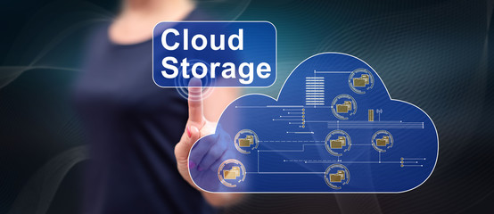 Woman touching a cloud storage concept