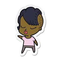 sticker of a cartoon pretty hipster girl