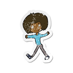 retro distressed sticker of a cartoon surprised man walking