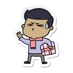 sticker of a cartoon man sweating