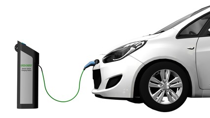 Electric car vehicle Charging Station - Electric car power supply for electric car charging. Electric car charging station - 3d render