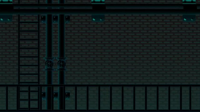 4k. black brick wall and water pipe stair neno blue lighting blink slide from left to right industry concept.