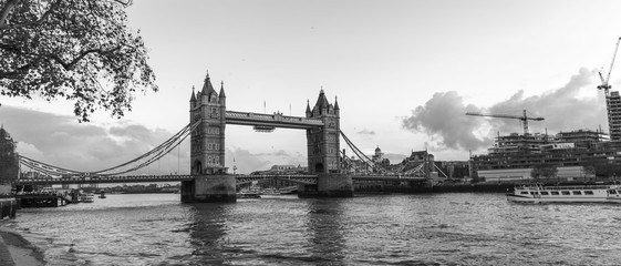 Tower Bridge on the River Thames, black and white  